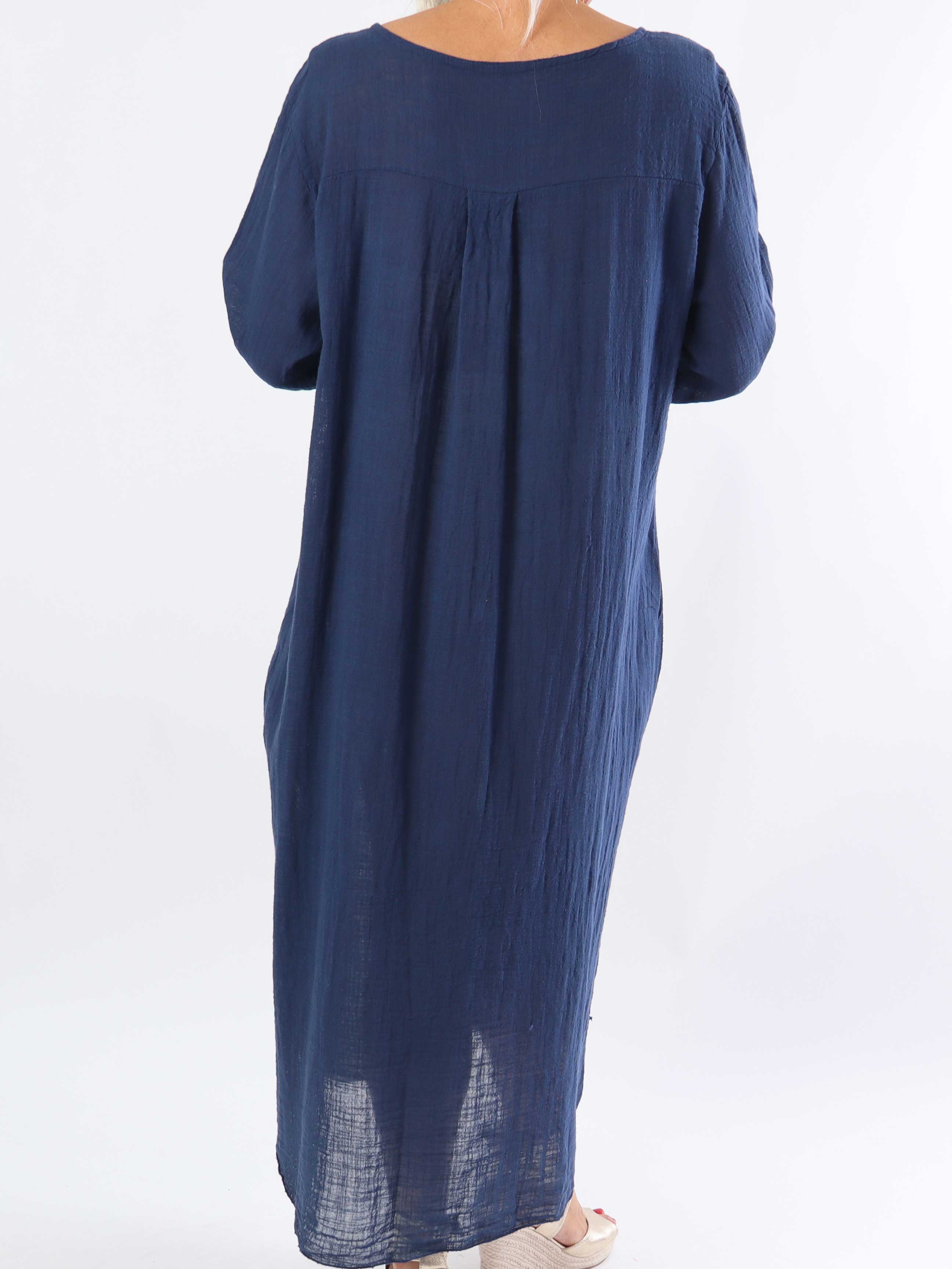 Arizona - Lang plus size bomuldskjole i hørlignende stof